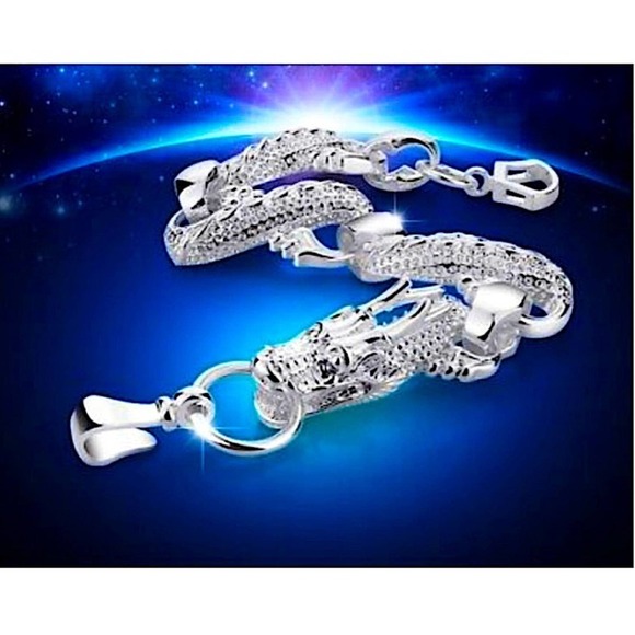NEW STERLING SILVER DRAGON HEAD BRACELET - Picture 9 of 11